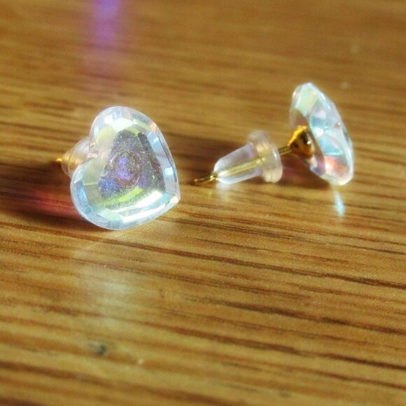 Swarovski Crystal Heart Stud Earrings 14kt Gold Handmade - Picture 10 of 14
